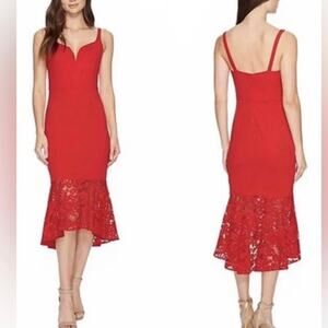 AIDAN MATTOX  Ferrari Red Lace Hemline Mermaid Cocktail Gown Dress Size US 8